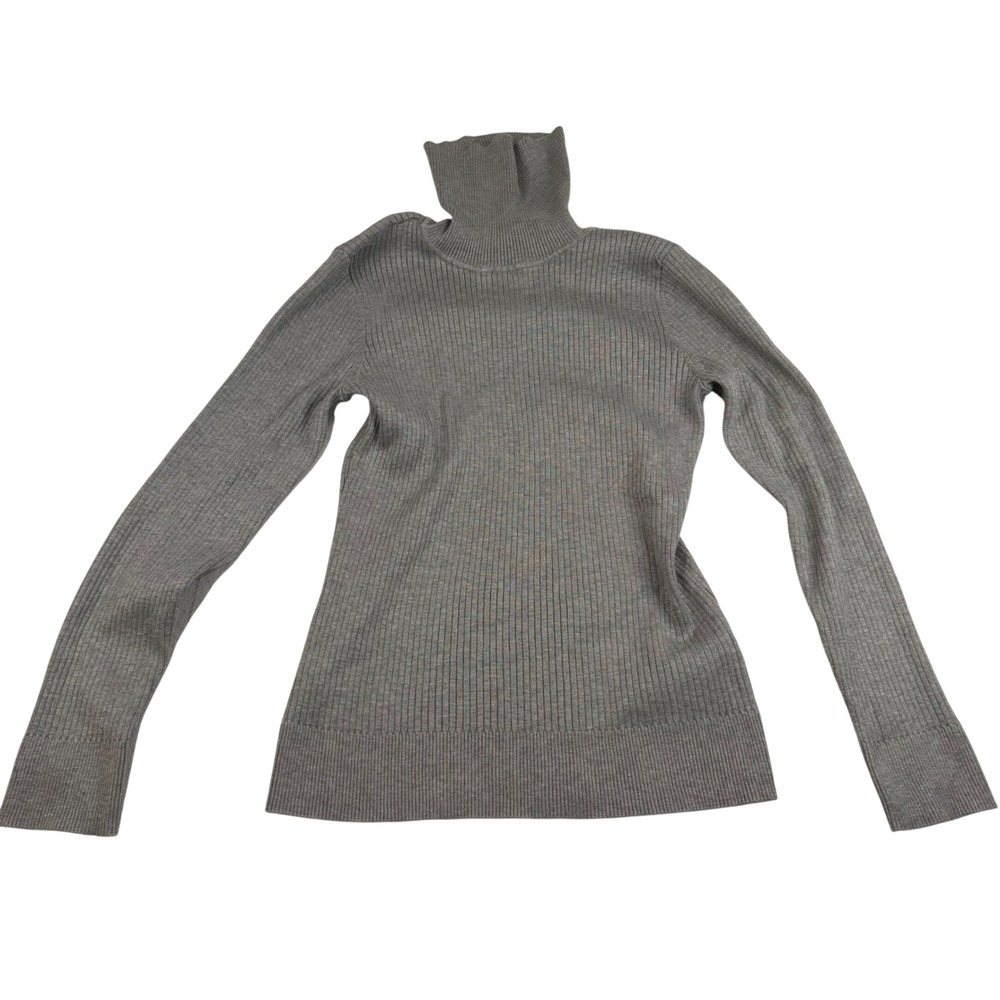 DKNY Womens Ribbed Turtleneck Sweater Gray Long Sleeve Knit Top Size M 2728
